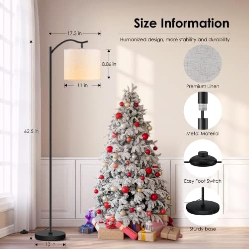 BoostArea Floor Lamp for Living Room,LED Arched Floor Lamps,Modern Standing Lamp with Beige Linen Shade,Footswitch,Mid Century Floor Lamp for Bedrooms,Study Room,Office(Bulb Not Incl) - Image 5