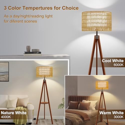 Vinaco Boho Tripod Floor Lamp with Shelf, 3 Color Temperatures 60 inch - Image 2