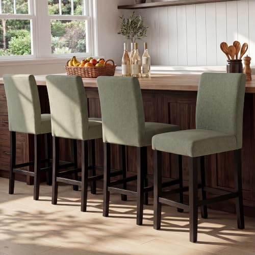 GOTMINSI 24 Inches Bar Stools, Modern Upholstered Counter Height Chairs, Solid Wood Legs Barstools with Back (Green, 4PCS) by GOTMINSI