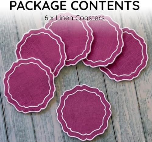Linen Coasters for Drinks, Set of 6, 4.5 inch, Orchid - Image 2