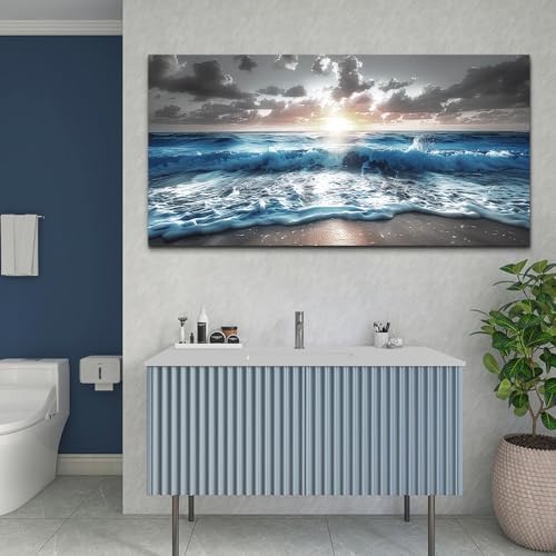 hyidecorart Blue Sea Waves Wall Pictures Framed Wall Art For Living Room Canvas Wall Decor For Office Sunshine Beach Painting Bedroom Home Decorations Prints Posters Mural Artwork Ready To Hang - Image 4