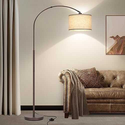 Seaside village Floor Lamp for Living Room, Arc Lamp with Adjustable Head, Modern Tall Lamp with On/Off Pedal Switch, Over Couch Standing Hanging Light for Reading, Bedroom, Office (Brown) by Seasidevillage