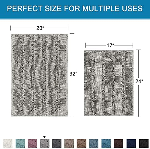 Non Slip Thick Shaggy Chenille Bathroom Rug Mat Set Extra Soft and Absorbent Striped Floor Rugs, 2 Piece, Machine-Washable - Image 2
