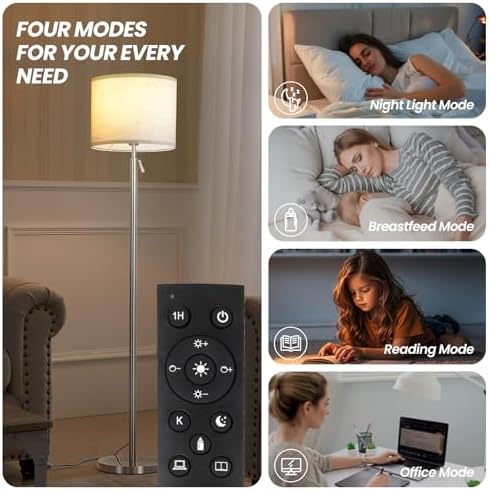 Floor Lamp Height Adjustable with Remote for Living Room and Bedroom Silver - Image 4