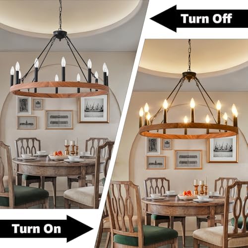 Wood-Grain Wagon Wheel Chandelier 32-Inch Modern Farmhouse Chandelier - Image 5