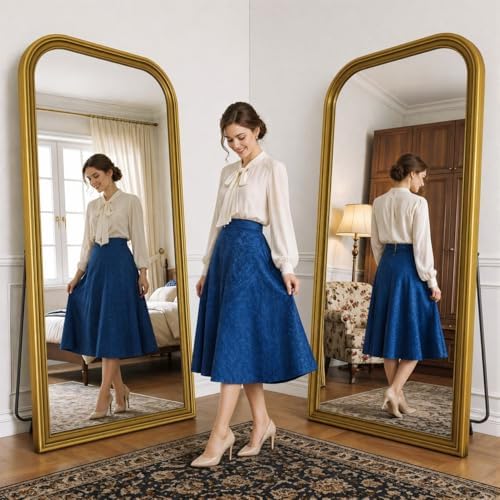 71"x32" Full Length Mirror with Stand, Arched PU Frame - Image 2