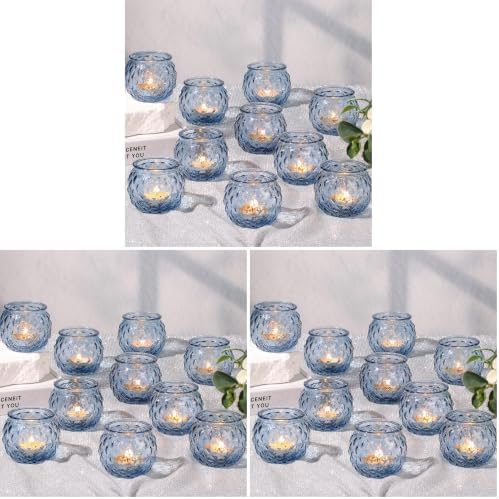 DARJEN Blue Votive Candle Holders Set of 24- Round Glass Candle Holders Bulk for Tea Light Candle, Diamond Texture Candle Votives for Wedding Centerpiece, Party & Home Decor (Pack of 3) by DARJEN