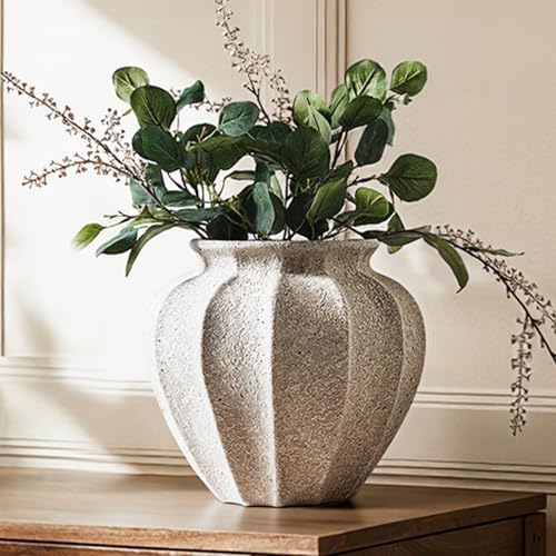 LE TAUCI Large White Ceramic Vase, 11.3-Inch, Weathered Sandstone Finish by LETAUCI