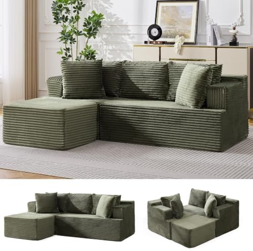 Korser Boneless Couches for Living Room, Cloud Couch Sectional with Ottoman, L-Shaped Sofa with Fluffy Comfy Corduroy Deep Seat, Bedroom, Apartment, No Assembly Required by KORSER