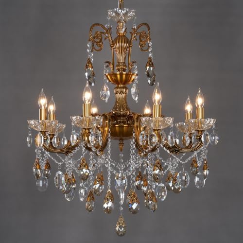 Antique Gold Bronze Crystal Chandeliers Candle Style Pendant Light by OSAIRUOS