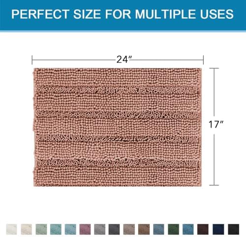 H.VERSAILTEX Bathroom Rugs Bath Rugs for Bathroom Non Slip Bath Mats Extra Thick Chenille Striped Rug 17" x 24" Absorbent Soft Shaggy Washable Dry Fast Bath Mats - Muted Clay - Image 2