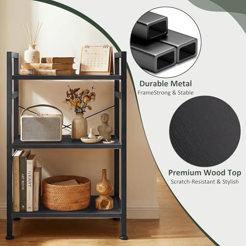 3 Tier Bookshelf, Free Standing Bookcase with Open Storage Shelves - Image 5
