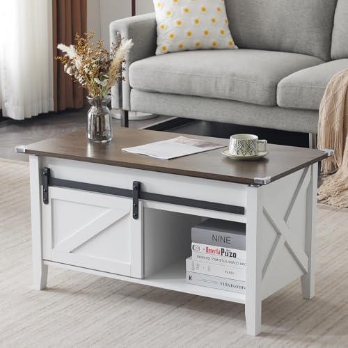 VINGLI Farmhouse Lift Top Coffee Table,36" Living Room Table,White Oak - Image 5