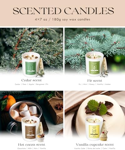 AOOVOO Holiday Candles Set for Women - 4 Pack Candles for Home Scented, Aromatherapy Candle with Crystals, 28 oz 200 Hour Long Lasting Candle, Winter Fragrance of Cedar, Fir, Hot Cocoa, Vanilla Cake - Image 4