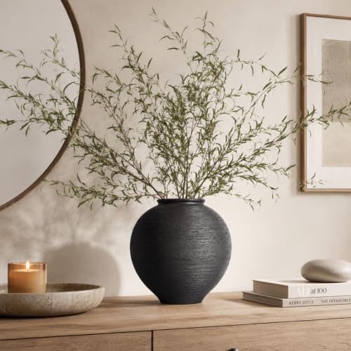 Large Blak Ceramic Vase - 9 Inch Large Black Round Vase, Rustic Farmhouse Vase for Home Decor, Dining Table, Shelf, Bedroom, Living Room, Kitchen, Office, Bathroom, Mantle, Centerpiece Décor - Image 5