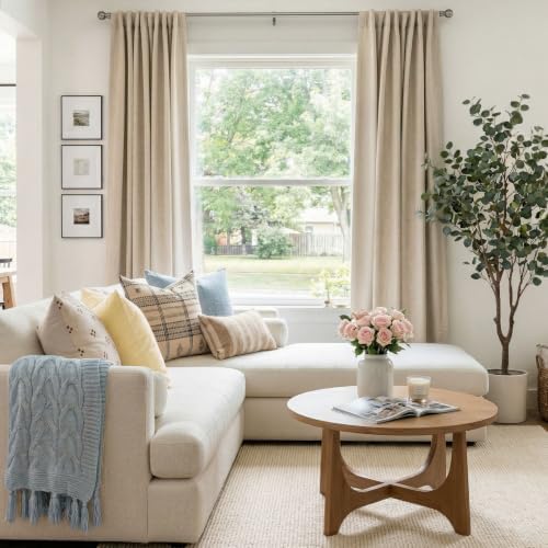 Faux Linen Total Blackout Curtains for Bedroom 102 Inch Long Natural Flax - Image 5