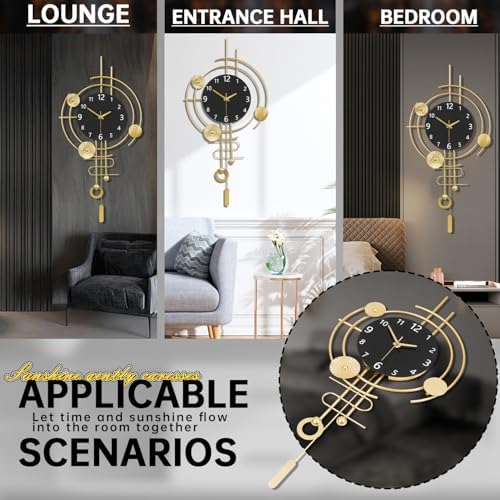 Wall Clock,Silent Quartz Movement Battery Operated with Pendulum,Oversized Metal Modern Large Wall Clocks for Living Room Bedroom Farmhouse Office Kitchen Home Wall Decor-15.3x31.1Inch(Golden Black) - Image 5