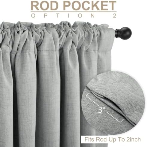 Linen Textured Total Blackout Curtains for Bedroom 80 Inches Long, Grey - Image 4