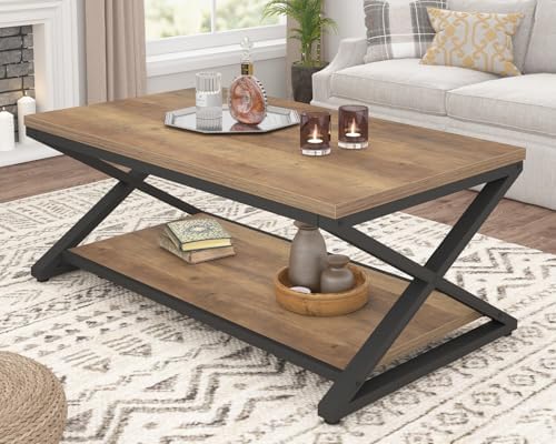 HSH 39" Rectangle Coffee Table with Storage for Living Room, Rustic Oak by HOMESWEETHOME