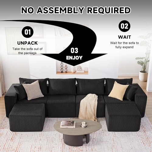 135.4" Modular Boneless Couch, Sectional Couches for Living Room, Black - Image 5