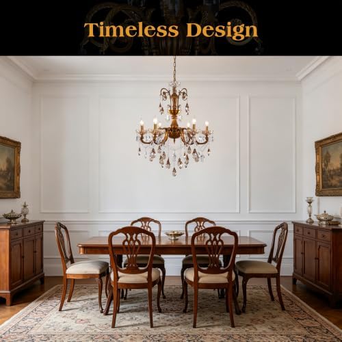 Antique Gold Crystal Chandelier 6-Light Candle Style Pendant Light - Image 7