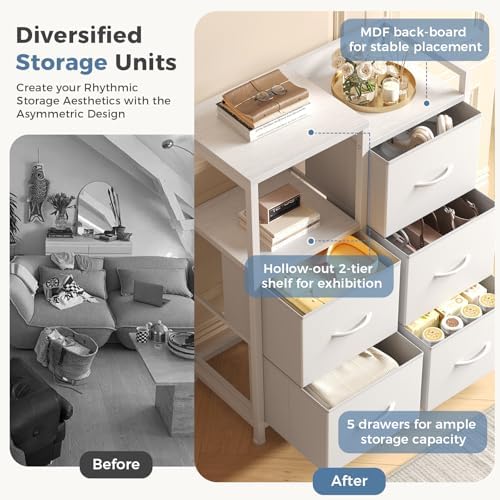 DUMOS White Dresser for Bedroom, 5 Drawer Small Fabric Closet Dresser - Image 4