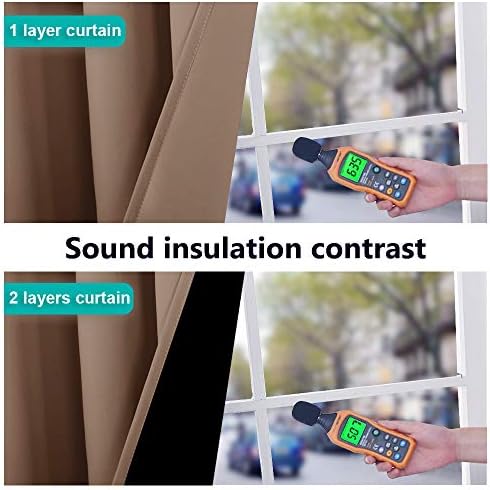NICETOWN 100% Blackout Curtains Thermal, Noise Reduction and Privacy Curtains for Patio Door, Black Lined Blackout Drapes with Grommet Top, Cappuccino, 1 Pair, W37 x L70 - Image 4