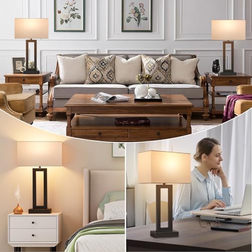 Seealle 22" Tall Living Room Lamps for Night Stands - Touch Bedside Lamp with USB C+A, 3 Way Dimmable Bedroom Lamps for End Tables Set of 2, Modern Night Stand Lamps for Bed Side(White&Black) - Image 6