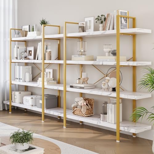 OtterOasis Bookshelf Set of 2, Heavy Duty 4-Tier Industrial Bookcase, 47" Wide Wood Bookshelf for Home Office, 120lbs Shelf Capacity, Open Display with Horizontal Shelf for Living Room Bedroom, White by OtterOasis