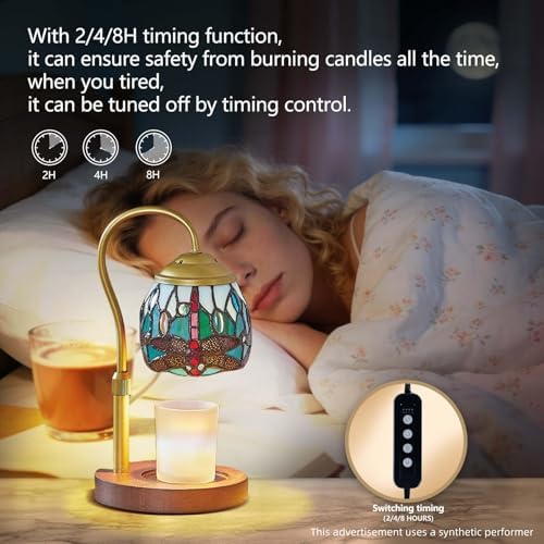 Dragonfly Tiffany Style Candle Warmer Lamp, Adjustable Height - Image 3