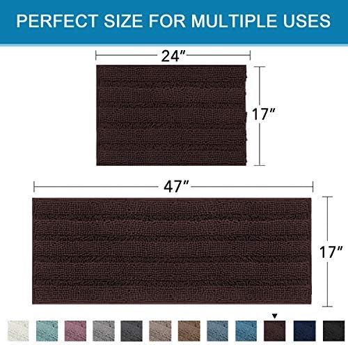 Non Slip Thick Shaggy Chenille Bathroom Rug Mat Set Extra Soft and Absorbent Striped Floor Rugs, 2 Piece, Machine-Washable - Image 2