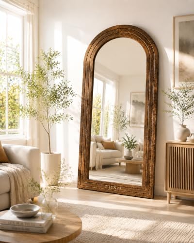 ZHUNFA Arched Full Length Mirror with Solid Wood Frame, 65x22, Brown by ZHUNFA