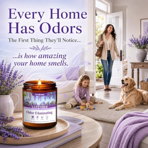 4 Pack Odor Eliminating Highly Fragranced Candle - Eliminates 95% of Pet, Smoke, Food & Other Smells Quickly - Air Freshing Scent of Grapefruit/Linen/Lavender/Ocean - 28oz Soy Candle Gift for Home - Image 5