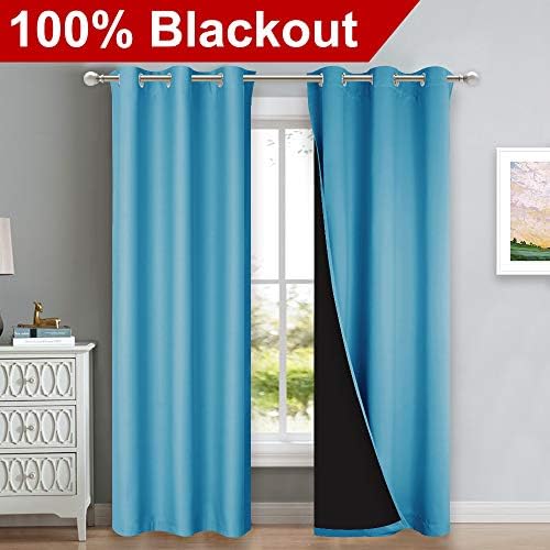 NICETOWN Blackout Curtains 80 inches Long, 2 Pieces, 42" Wide Each Panel, Teal Blue, Full Light Blocking Drapes with Black Liner for Nursery, Thermal Insulated Draperies for Hall, Villa - Image 2
