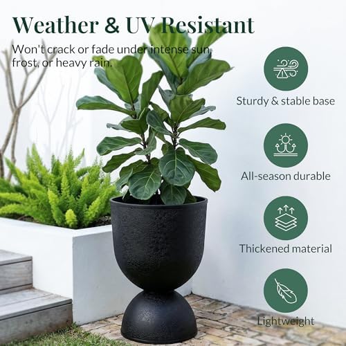 KOL Plastic Planters, Black Urn Planters 2 Pack, 18 Inch+23 Inch - Image 4
