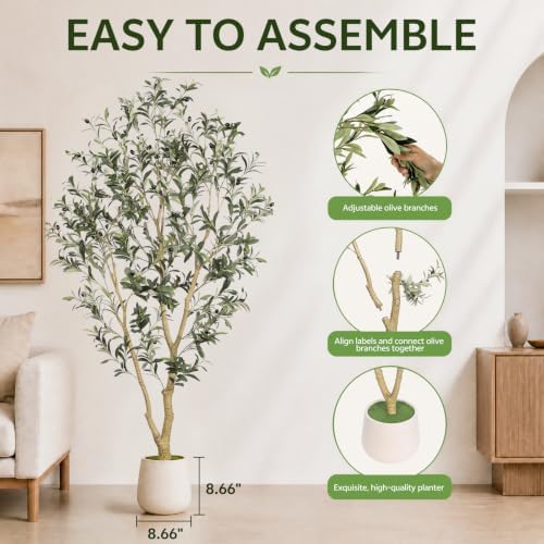 6FT Artificial Olive Tree Indoor with Elegant White Planter - Image 3