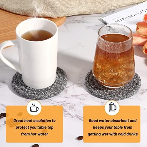 Mckanti 8 Pcs Coasters for Drink with Holder, 4 Colors Absorbent Coasters for Drinks, Minimalist Cotton Woven Coaster Set for Home Decor Tabletop Protection Suitable for Kinds of Cups, 4.3 Inches. - Image 6
