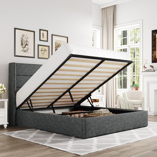 Allewie Full Size Lift Up Hydraulic Storage Bed Frame Dark Grey by Allewie