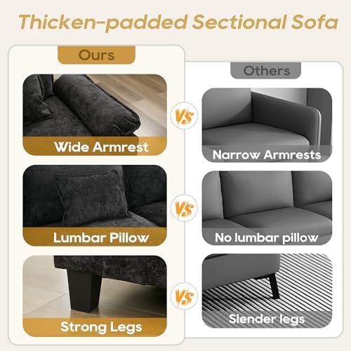 URRED Oversized Modular Sectional Sofa，Black：116" V Shaped - Image 6