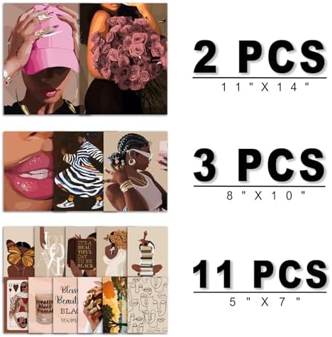 ANERZA 16 PCS Black Girl Wall Art Decor, African American Gallery Wall Prints for Bedroom, Black Woman Posters for Living Room Aesthetic, Black People Collage Kit Pictures, Pink and Black Dorm Home Decor - Image 2