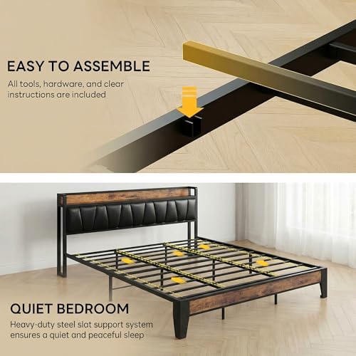 LIKIMIO California King Bed Frame with Storage Headboard & Charging Station - Image 5