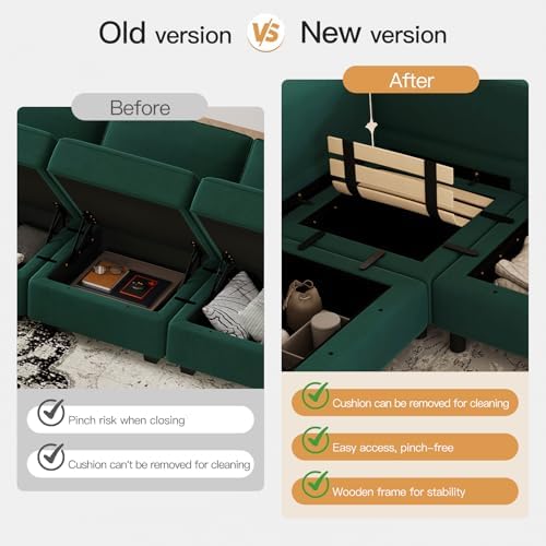 Belffin Modular Sectional Sofa with Storage Seats Velvet L Shaped Corner Couch Convertible Sectional Sofa with Chaise (Green, L Shape-1)… - Image 6