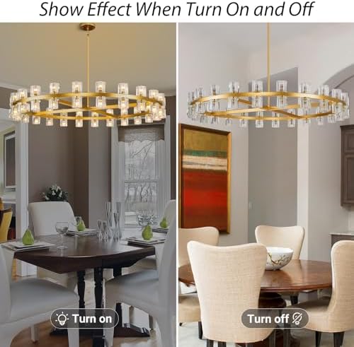 Modern 48 inch Gold Round Chandeliers Light Fixture, Crystal Chandeliers for Dining Room, Living Room Chandelier, Wagon Wheel Chandelier Over Table, Suitable for Bedroom,Foyer,Includes Bulbs - Image 4