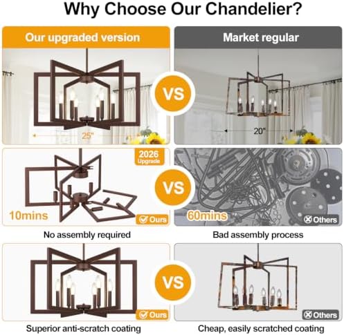 25"-61" Height Adjustable Modern Matte Brown Chandelier for Dining Room, No Assembly Required Brown Dining Room Light Fixture Over Table, Industrial Metal Pendant Lights Fixture for Kitchen Island - Image 2