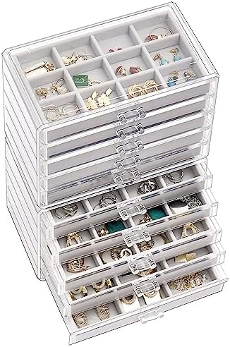 ProCase Earring Holder Organizer Jewelry Box with 10 Drawers, Grey by ProCase
