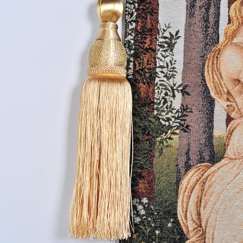 Medieval Vintage Tapestry Wall Hanging - Jacquard Art Replica of Three Nymphs & Cupid，Woven Aesthetic Complete Set with Tassels, Telescopic Rod, Rope & Hooks for Bedroom & Living Room Decor (27"x42") (Yellow：Spring - inspired Soft Tones of Three Nymphs) - Image 7