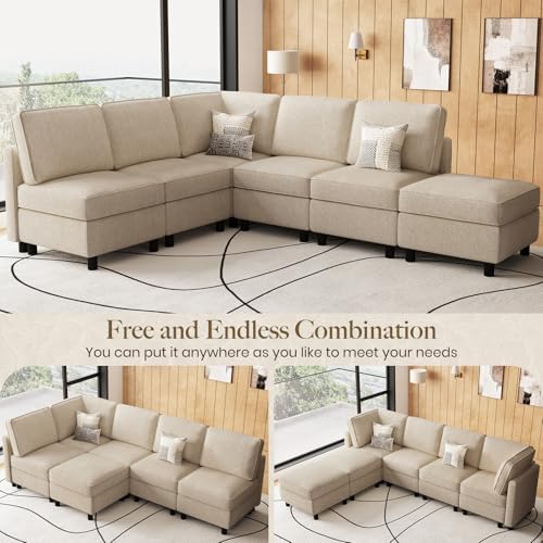 Belffin 107.1" 6 Seats L Shaped Couch Modular Sectional Sofa Seat Couch with Storage Comfy Washable Sectional Couches for Living Room Sofas with Chaise,Beige - Image 4