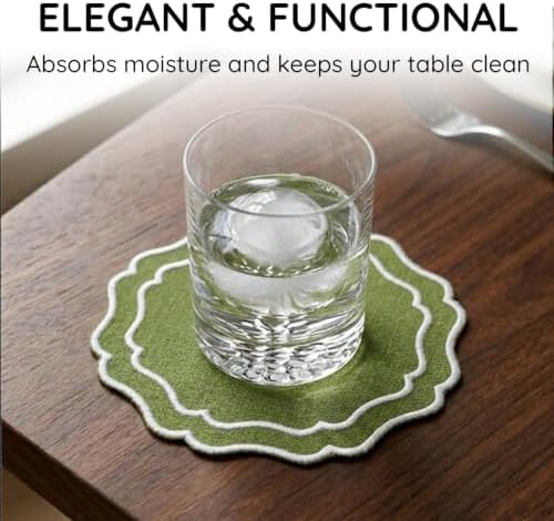 Linen Coasters for Drinks, Set of 6, 4.5 inch, Fern - Image 5