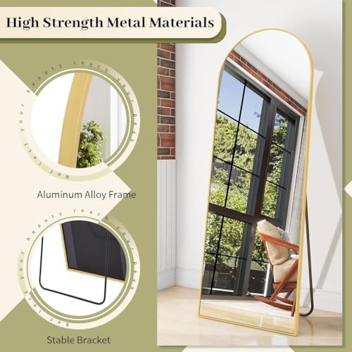 BEAUTYPEAK 65" x 24" Arch Full-Length Mirror with Stand, Gold - Image 2
