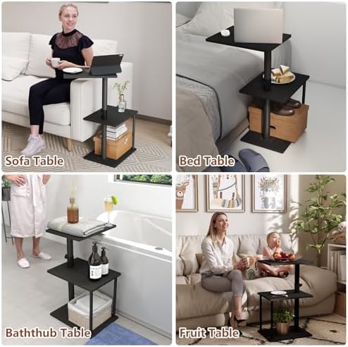 Faesun Swivel Side Table for Couch Arm, Adjustable C End Table for Recliner or Bed, Tv Trays with Storage Shelf for Small Spaces Small Nightstand Table for Living Room, Bedroom - Image 2